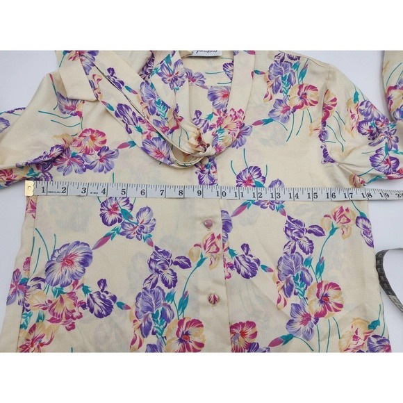 NWT VTG 70s Helen Fabrikant Floral Bow Secretary Blouse Women's Size 8 - Picture 6 of 12